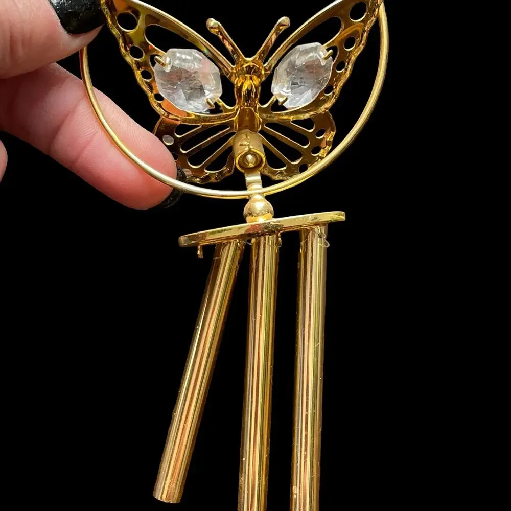 Butterfly Wind Chime Ornament Swarovski Crystal 24k Gold Plated? READ